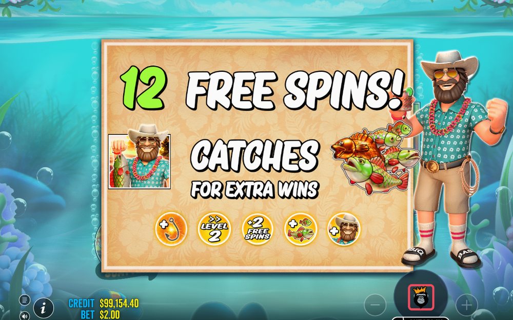 Free Spins round with the WILD fisherman on the reels