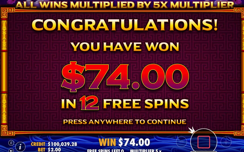 Win screen after a line with a WILD