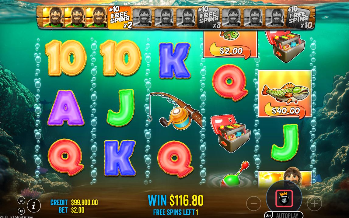 Free Spins start: WILD Fisherman active on all five reels