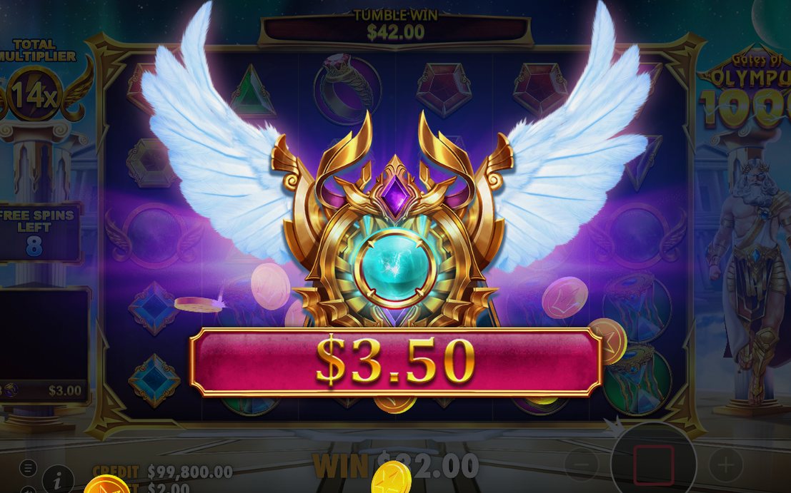 Free spins counter with the total multiplier running